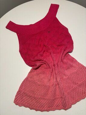 Axcess Magenta Pink Ombré Crochet Knit Tiered Cotton Tank Top